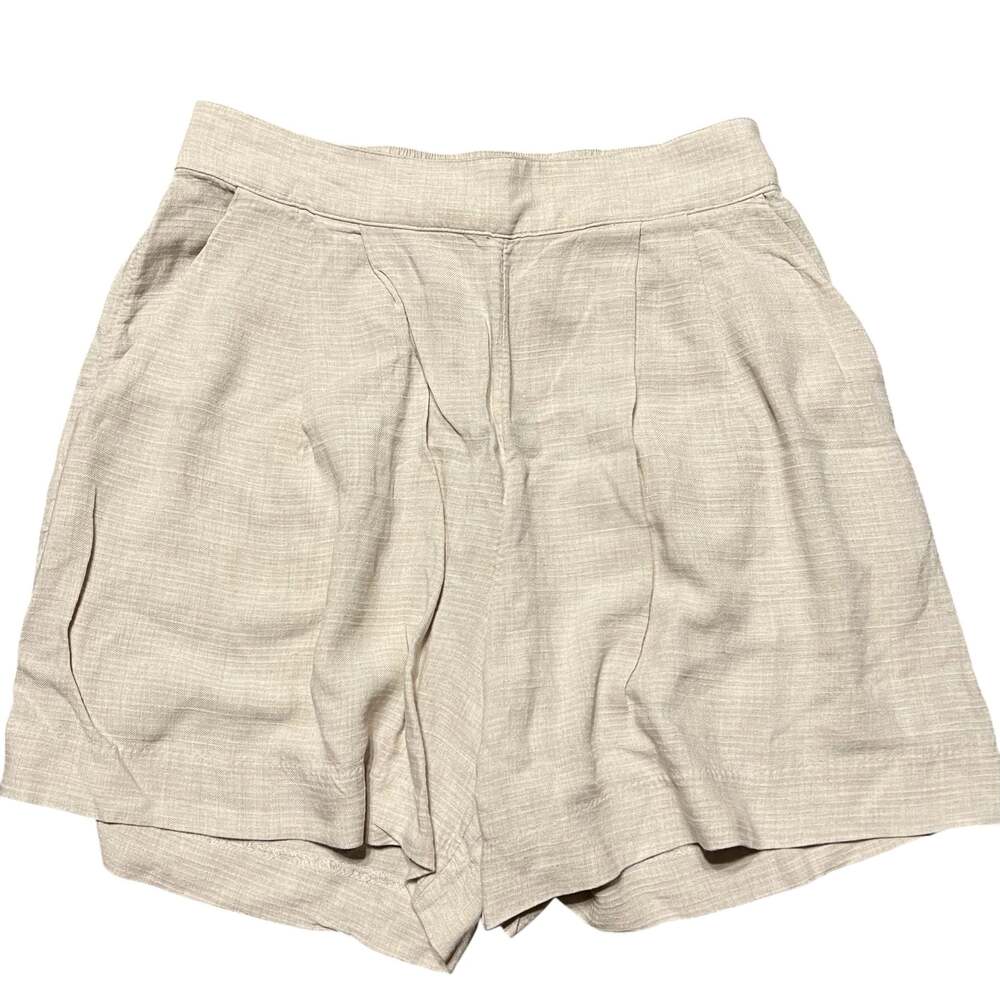 H&M Size 8 Beige Linen-Blend Pleated Pull-On Shorts